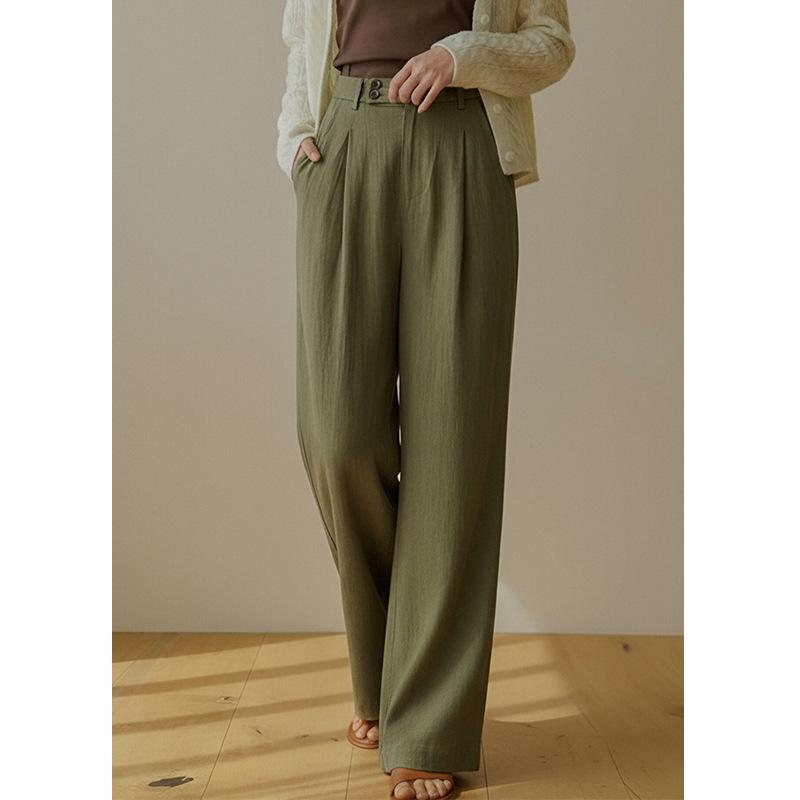

2025 Autumn/Winter Women s Army Green Wide-Leg Linen Trousers - Versatile Casual Straight-Leg Pants M (100-110 cm) армія зелений колір