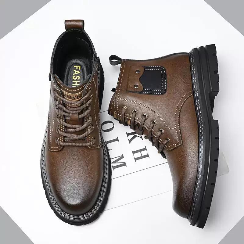 

Luxury Mens Boots High Quality Genuine Leather Boot British Style Business Ankle Boot High-top Cotton Boots for Men Winter Boots 39 коричневий