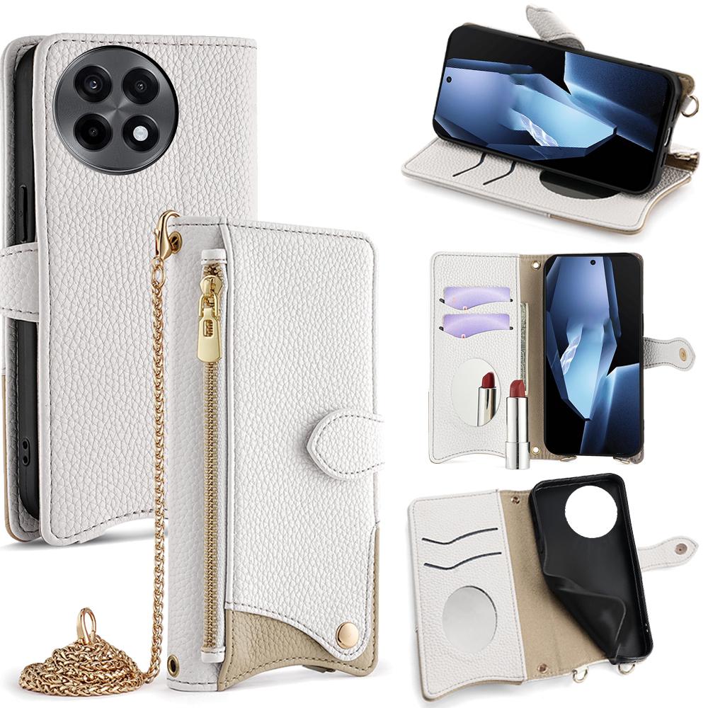 For OnePlus Ace 5 5G/5 Pro 5G Wallet Case Fishtail Design Leather Phone Cover with Mirror/Stand/Strap