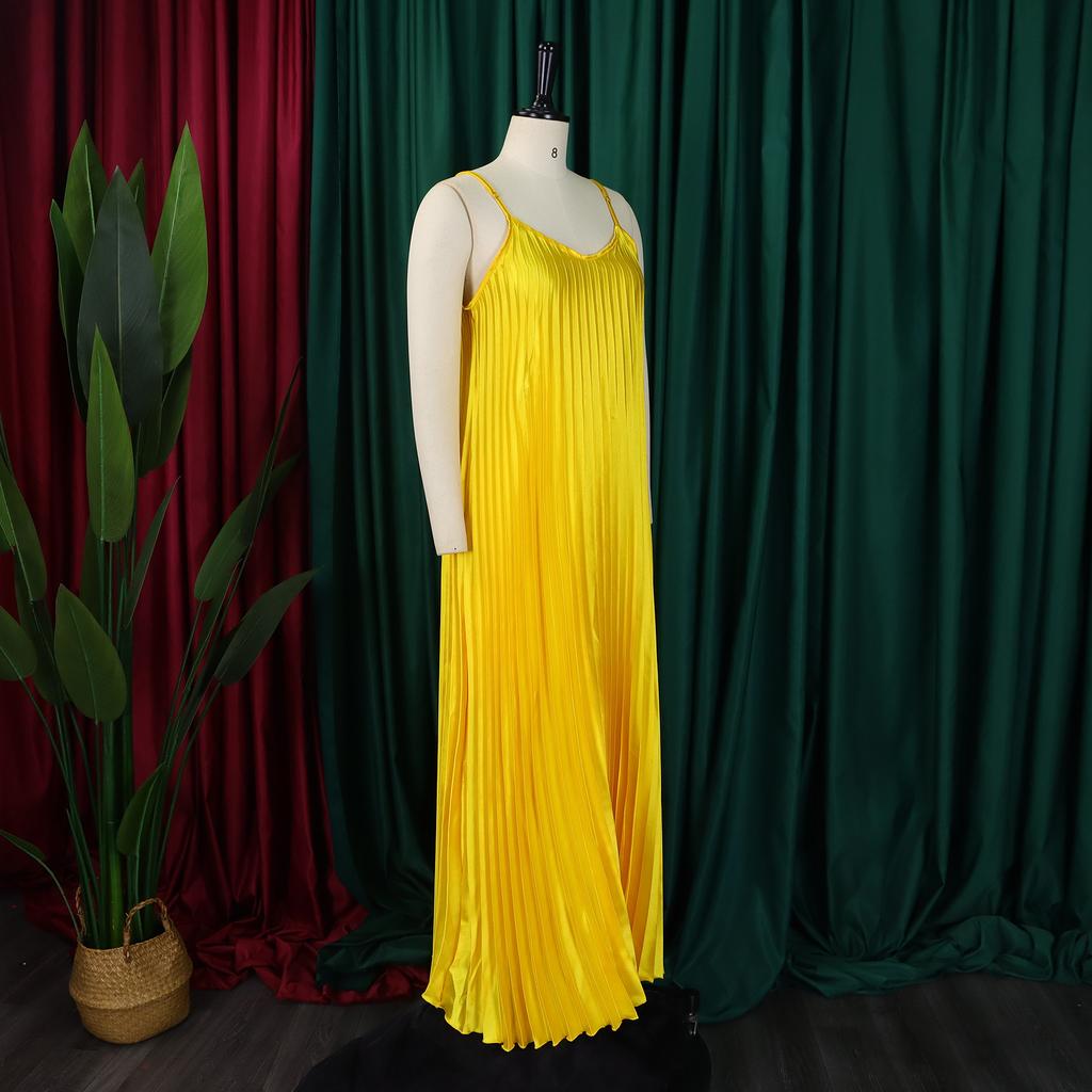 Wiosna i lato Moda Casual Kobiety Luźna Koszulka z Dekoltem w Serek Plisowana Długa Spódnica Bez Rękawów Sukienka