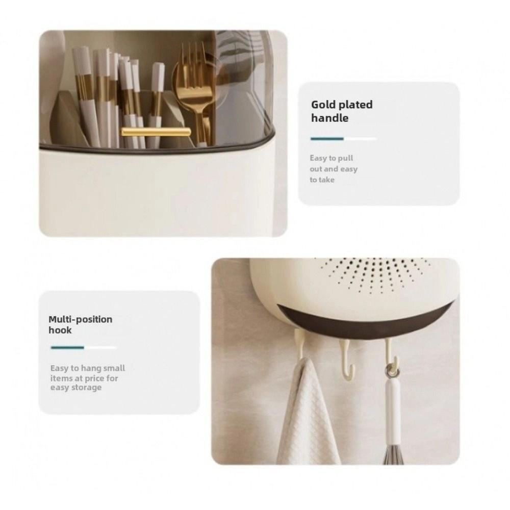 Ventilated Wall-mounted Chopstick Cage Draining Kitchen Utensil Holder Chopstick Storage Box  Spoon
