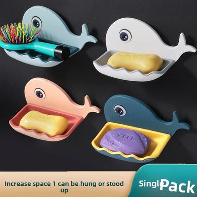 Cute Whale Soap Holder Wall-mounted, No-drilling, Drainage for Bathroom