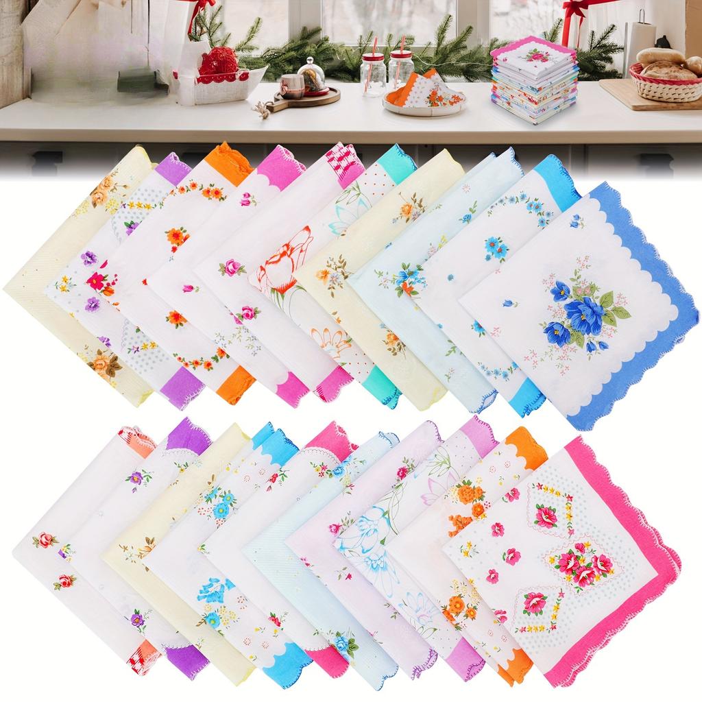 4/6pcs Vintage Floral Handkerchief Wedding Accessory, Pastel Random Print & Scalloped Edge, for Bride Bridesmaid Guest