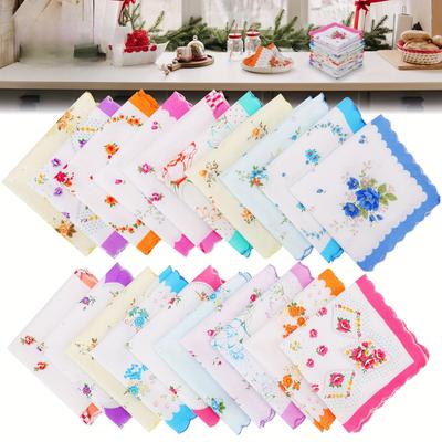 4/6pcs Vintage Floral Handkerchief Wedding Accessory, Pastel Random Print & Scalloped Edge, for Bride Bridesmaid Guest