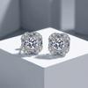 S925 Sterling Silver Platinum Plated Luxury Moissanite Stud Earrings with Square Halo Round Brilliant Cut for Women