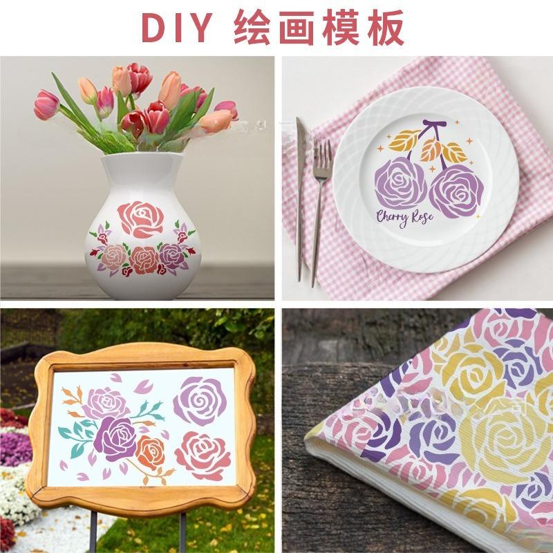 23 Pieces Reusable Rose Flower Stencil for Craft Border Flowers Drawing Template Stencil DIY Scrapbooks Crafts Home Decor