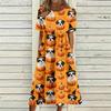 Damen Freizeitkleid mit Halloween-Print, Rundhalsausschnitt und Taschen für Partys