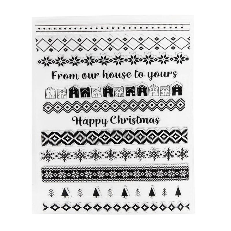 Happy Christmas Clear Stamp Silicone Stamp for Holiday Card Making Decorations Laces Line Transparent Stamp 1