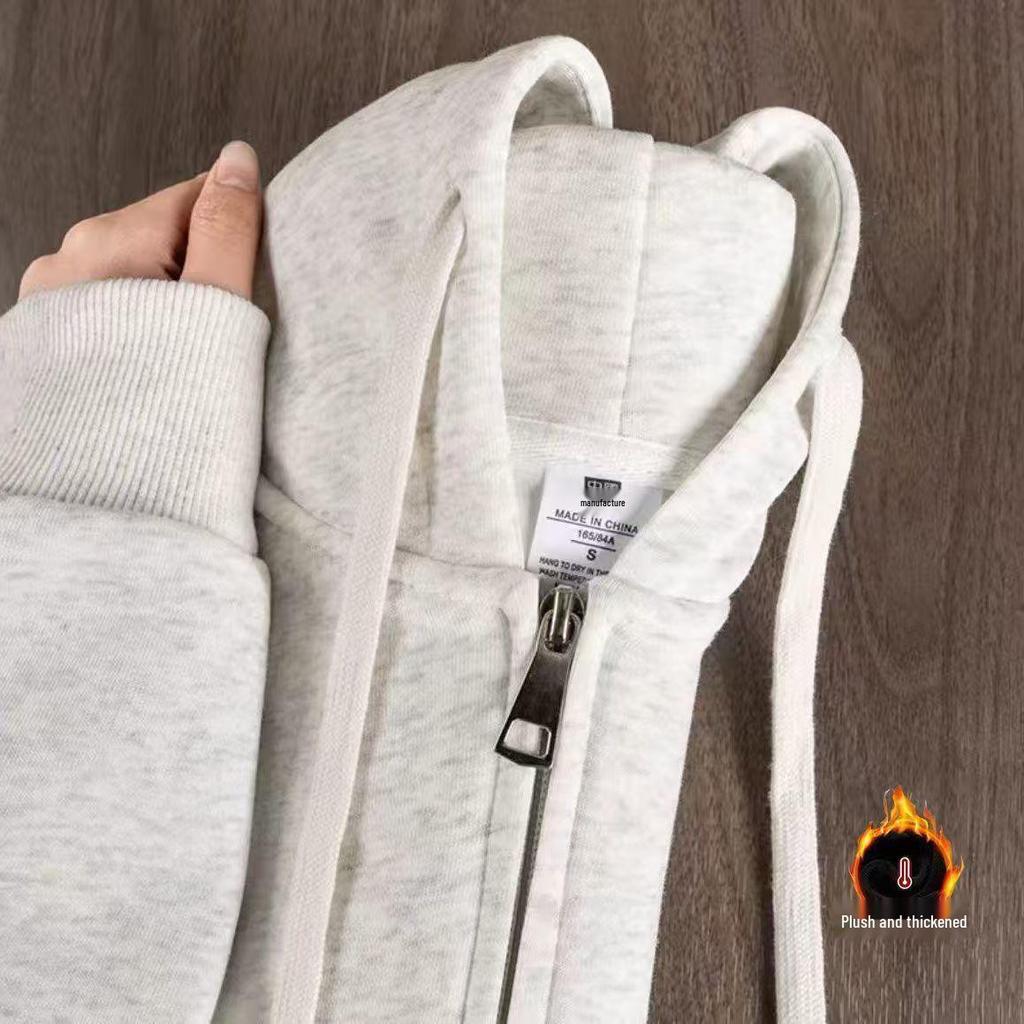 Unisex Retro Oversize Reißverschluss Hoodie, Mit Samt gefüttert, Herbst/Winter Sportbekleidung Cardigan