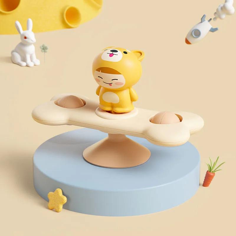 Non-Toxic Baby Soothe Cartoon Airplane Sucker Spinner Suction Sensory Toy Baby Bath Rotating Rattles Early Educational Montessoris Toys