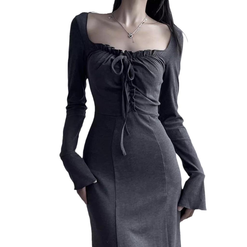 Elegant Hot Girl Long-Sleeved Dress - 2024 Spring/Autumn Collection: High-End, Slim Waist, Pure Desire Style for Women