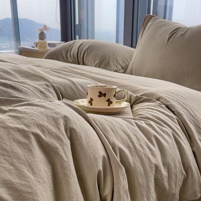 Ensemble de literie en coton lavé, Ensemble de draps, Aspect lin, Super doux, Confortable, Ensemble de housse de couette 4 pièces, Durable et facile d'entretien