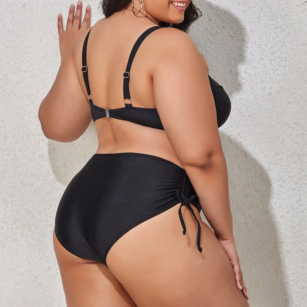 2025 New Summer Swimsuit Women'S Plus Size Biqunis Fashion Sexy Gather Chest European American Bikinis Swimwears Tankinis Set