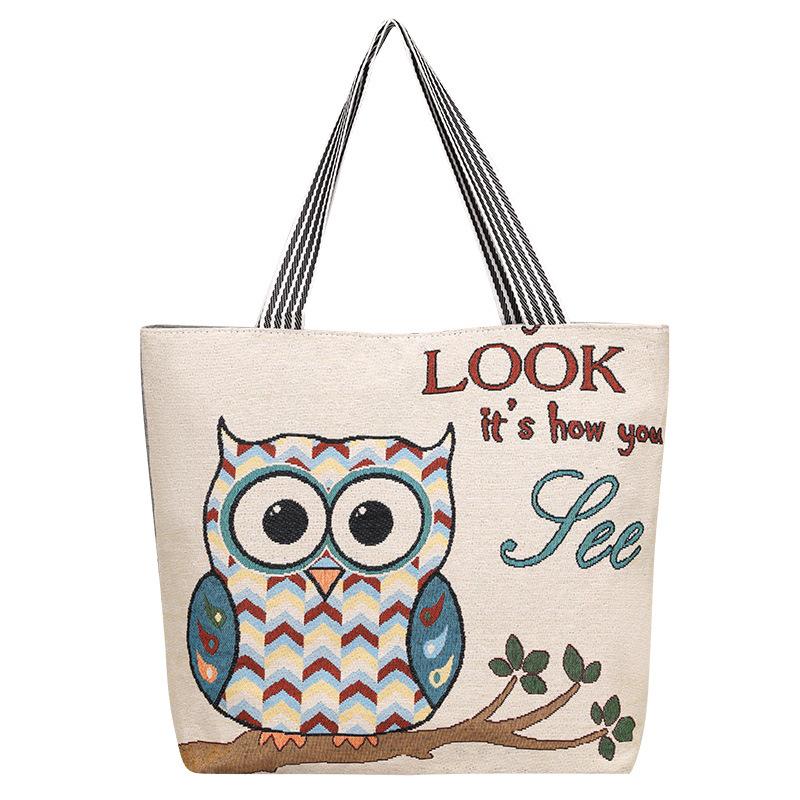 

Новая мультяшная вышивка повседневная сумка-тоут большая сумка сумка сова вышивка сумка для покупок