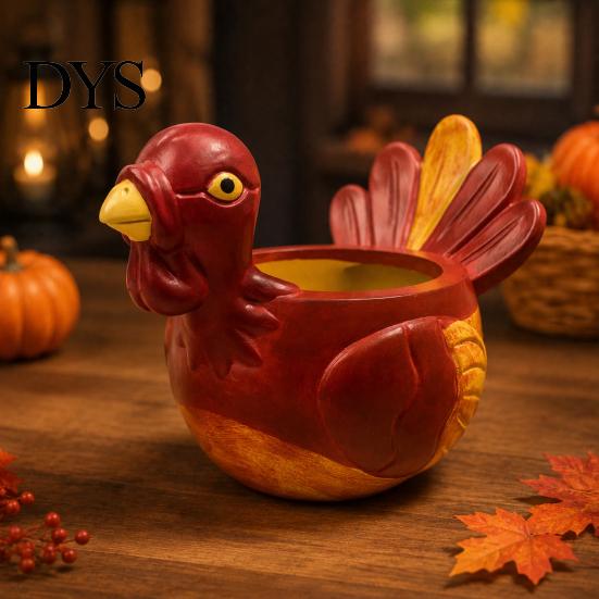 Holiday Party Table Accents Hand-painted Resin Turkey Ornament for Thanksgiving, Autumn Harvest Desktop Storage Flower Pots Indoor Plants Organizer,