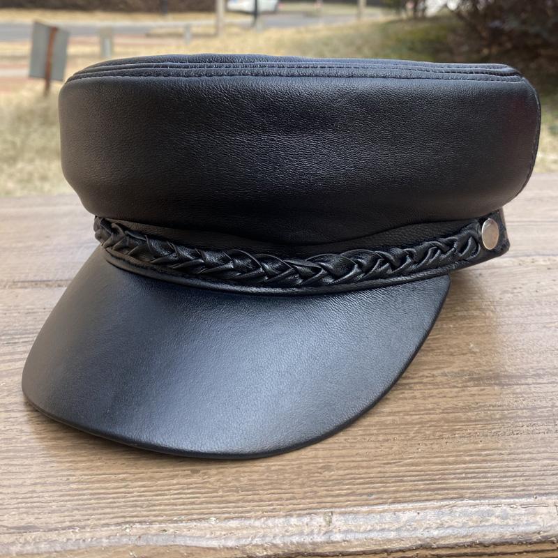 High Quality Genuine Leather Women Military Hat Winter Warm Outdoor First Layer Sheepskin Leather Hat Military Hat Women