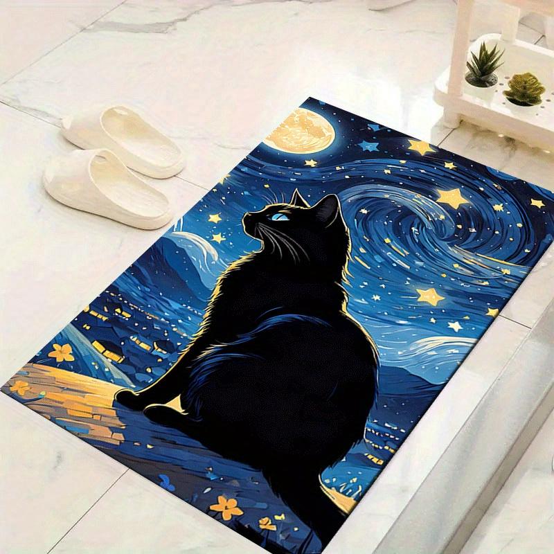 

1pc Black cat and starry sky Design Indoor Area Rug - Soft, Anti-Slip, and Durable Gaming Room Decor for Bedroom 60cm by 90cm