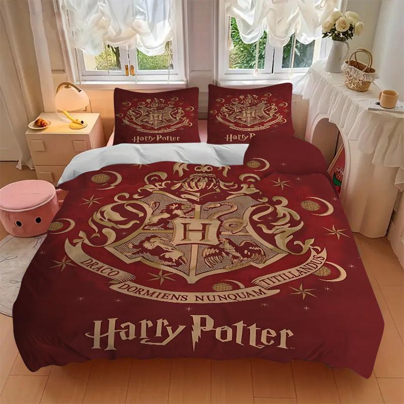 3pcs Harry Potter Bedding Set, Soft Polyester Duvet Cover and Pillowcases Machine Washable Seasons All Suitable 70