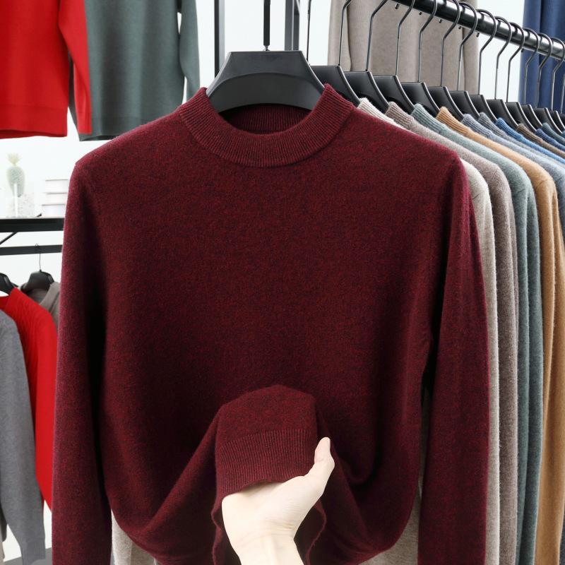 2024 Men's Pure Wool Half-High Neck Sweater, Autumn Winter Knitwear, High-End Casual Base Layer