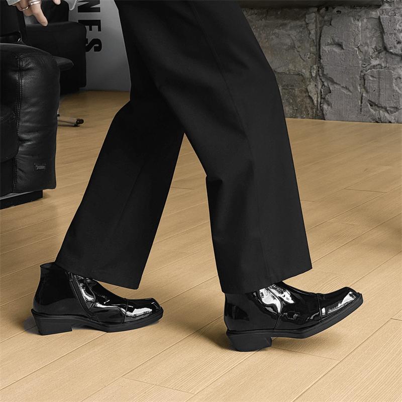 Fashion Lacquer Black men's boots Fashionable and personalized thick bottom style Trendy Party youth leather shoes plus size -46 Hot