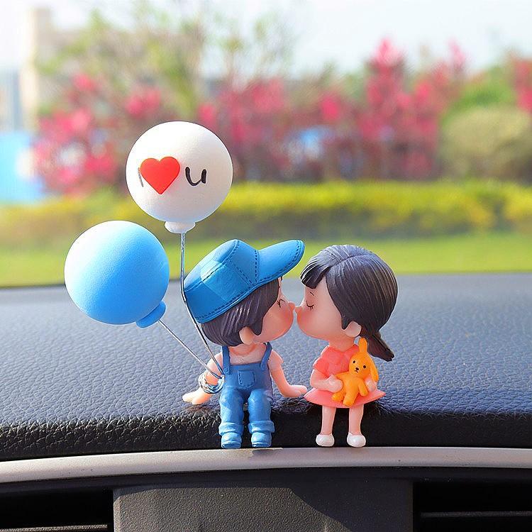 Car Decoration Cute Cartoon Couples Car Mirror Accessories Action Figure Figurines Balloon Ornament Auto Interior Dashboard Gift