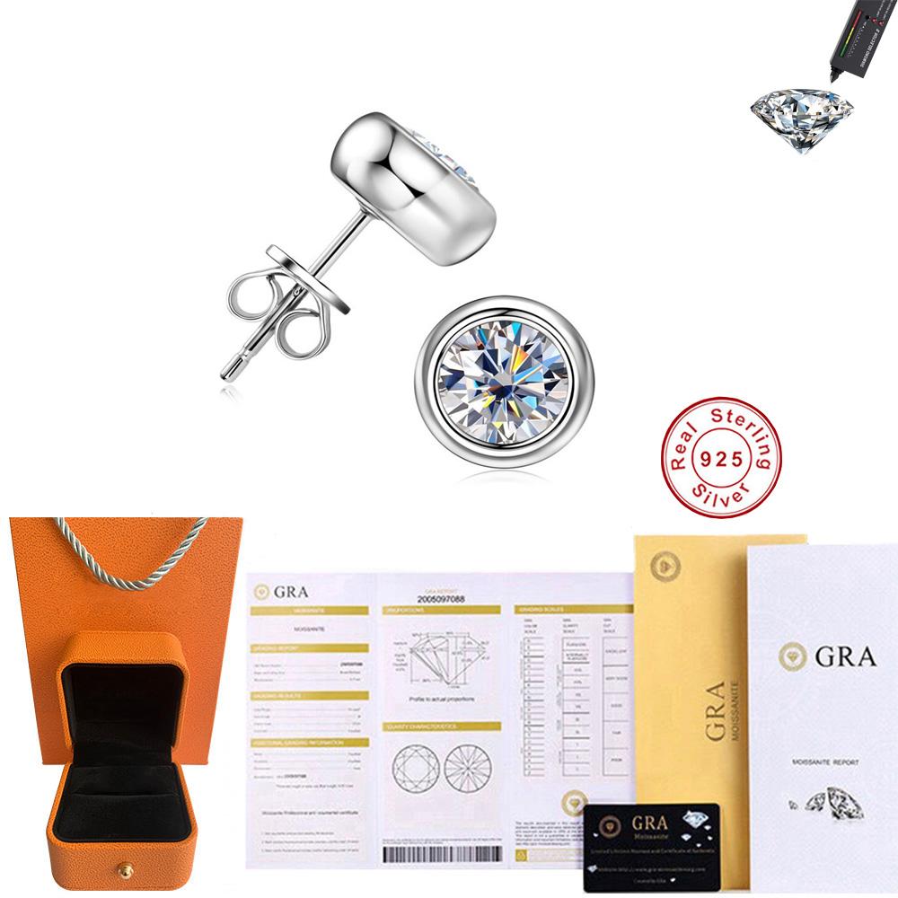 Cbtb Classic S925 Silver Round Moissanite Earrings for Women Wedding Luxury Gemstone Jewelry