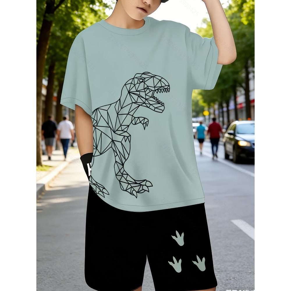 Boys Summer Fashion Cartoon Dinosaur Pattern Short Sleeve Set 150