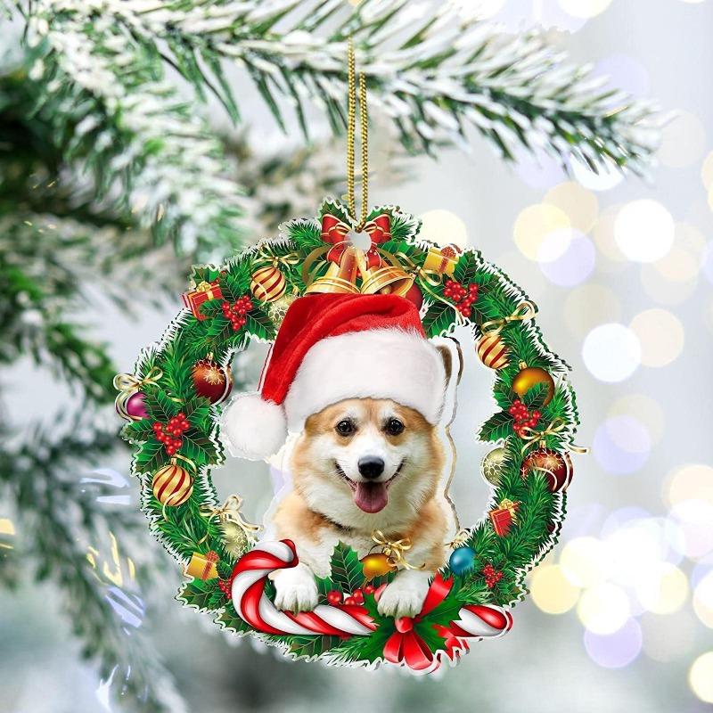 2025 Nuovo ciondolo per auto con ghirlanda piatta in acrilico 2D, decorazione natalizia per cani, albero di Natale, decorazione per la casa