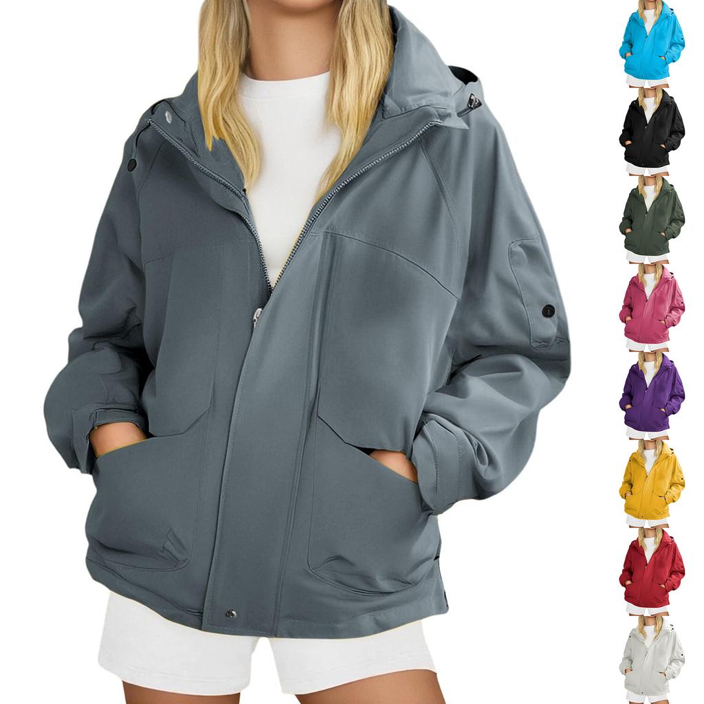 Women's Fashionable Thickened Hooded Outdoor Hiking Jacket Solid-Colour Windbreaker Outerwear