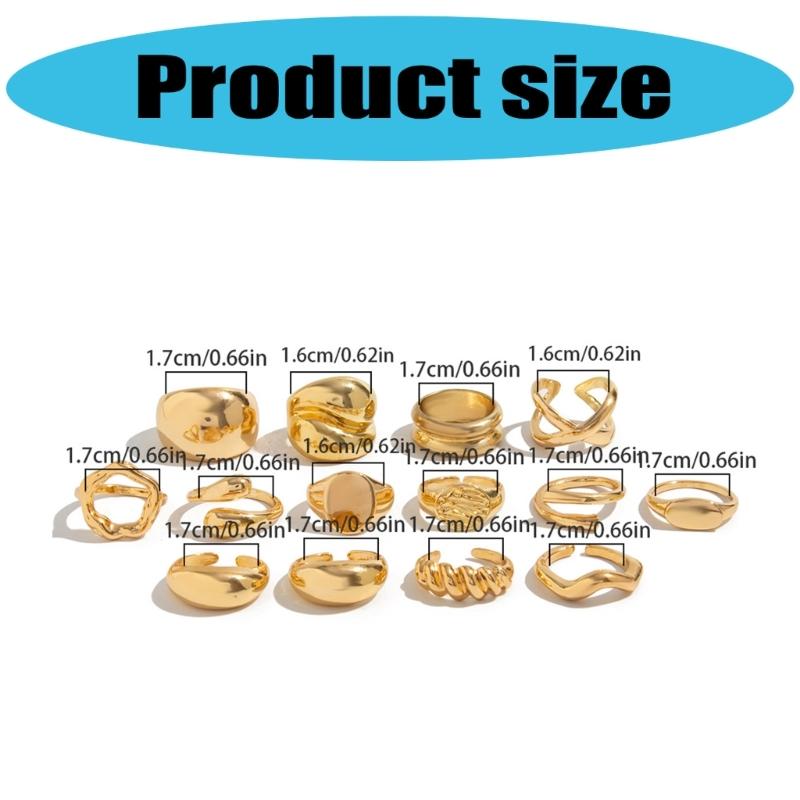 Pack of 12 Pearls Embellished Openwork Irregular Rings Set Alloy Fashion Jewelry Lightweight Hollow Jewelry Set for Women