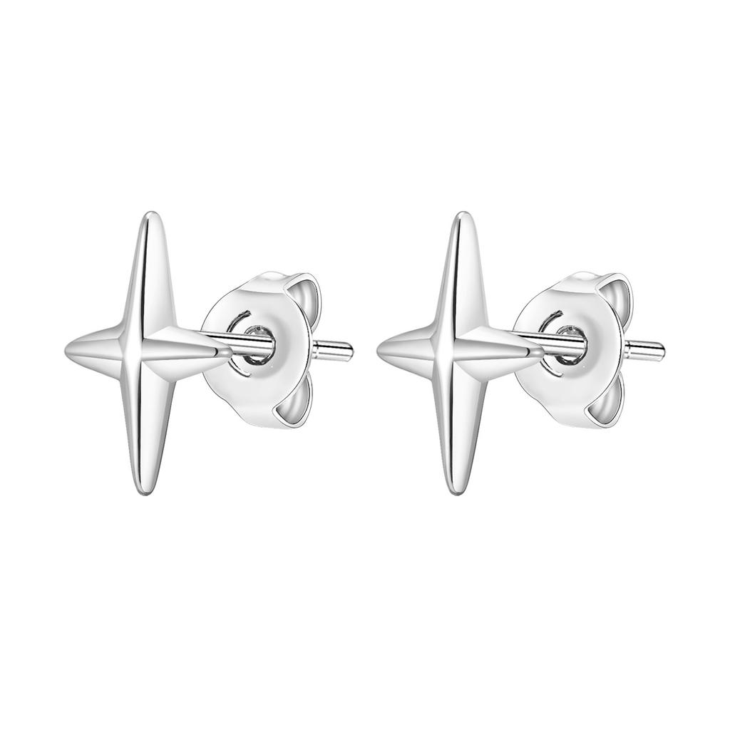 Vnox Small Cross Unisex Earrings, Four Pointed Star Mens Women Stud Earrings, Anti Allergy Stainless Steel Brincos Jewelry