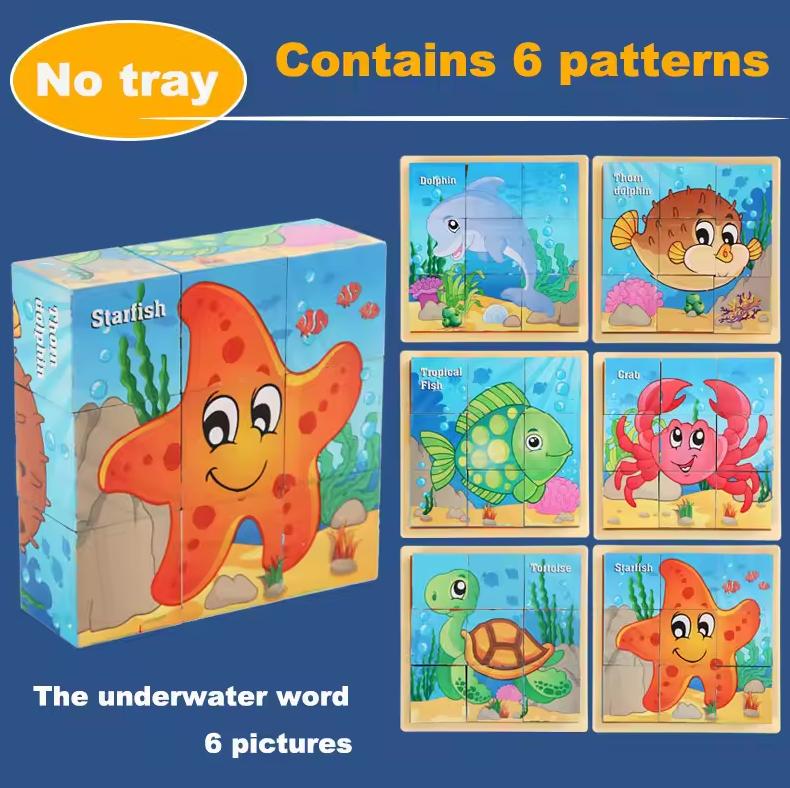 3D Cube Wooden Puzzle Children Nine Pieces Six-sided Wooden Block Tray Children s Montessori learning Educational Puzzle Toys