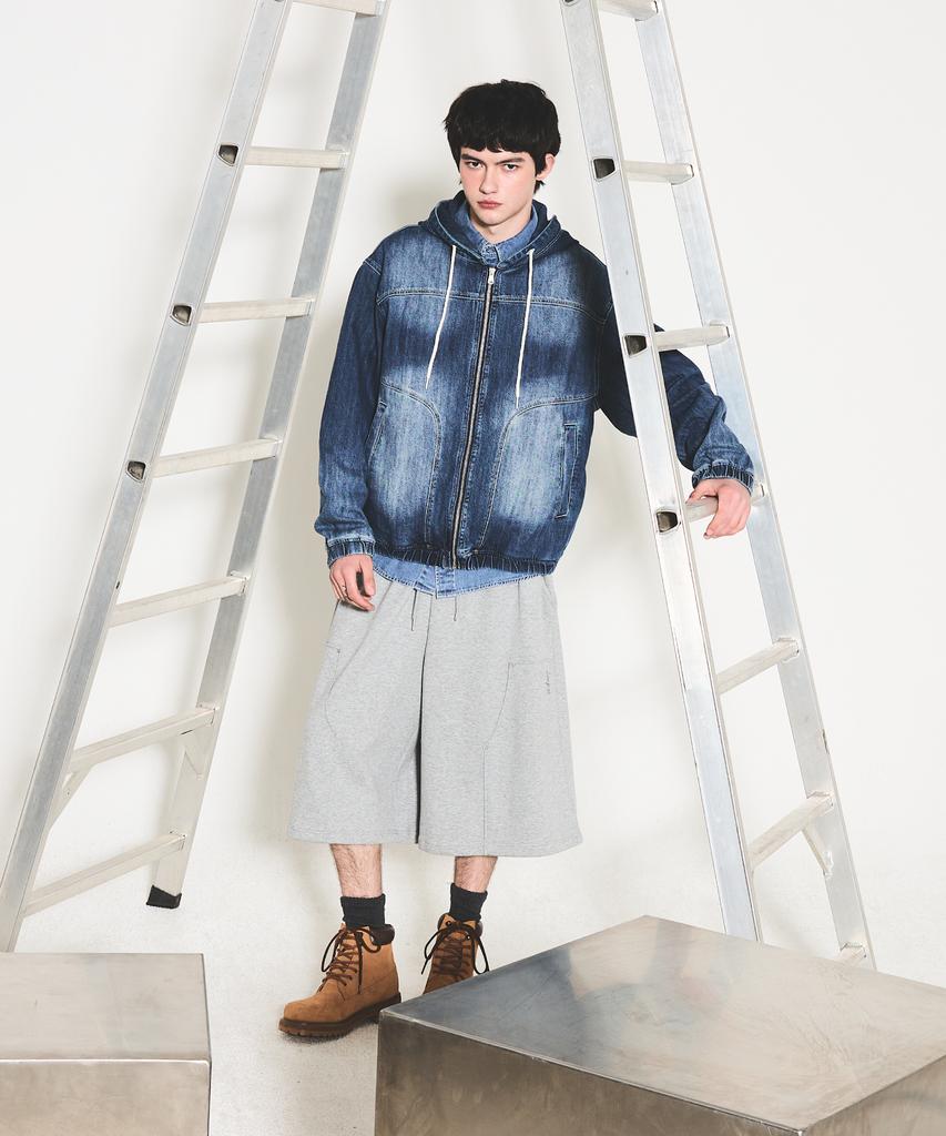 Annoyed Cut Brushed Denim Zip-Up Hoodie Lq1Ju032_Indigo