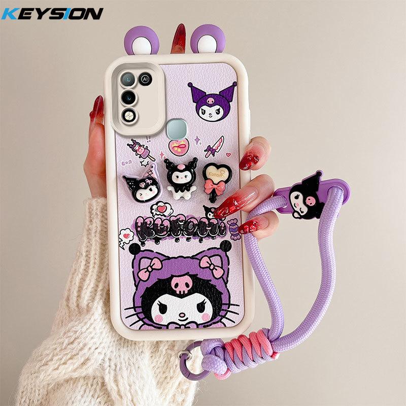 KEYSION Cute Ear 3D Cartoon Case for Infinix Hot 11 Play with Bracelet Soft Silicone Shockproof Phone Cover for Infinix Hot 10 9 Play