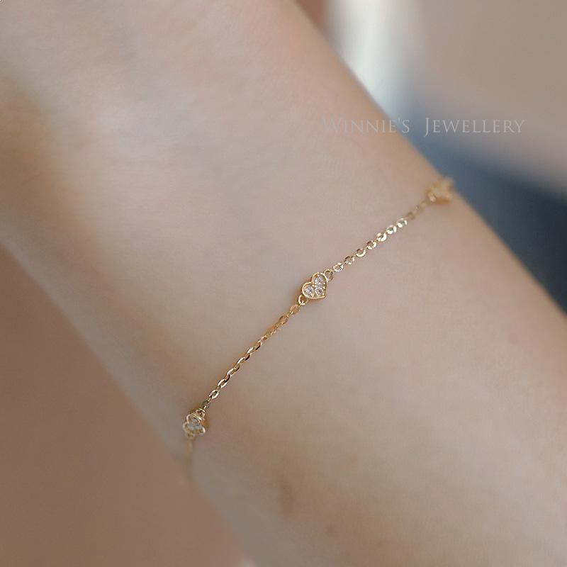 S925 Sterling Silver Gold-Plated Heart Bracelet for Women - Elegant Hollow Design with Smooth Surface 15cm + 3cm extension chain золотой
