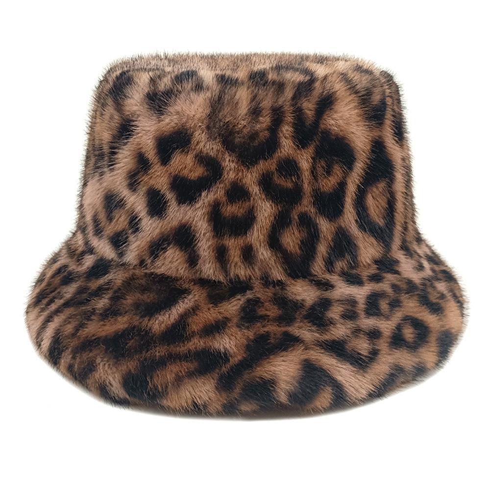 Women S Leopard Print Bucket Hat Winter Thick Warm Stylish Casual