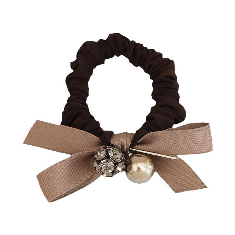 Light Luxury Hair Tie Retro Pearl Leather Band Bow High-end Large Intestine Hair Band Autumn and Winter Hair Tie Leather Cover