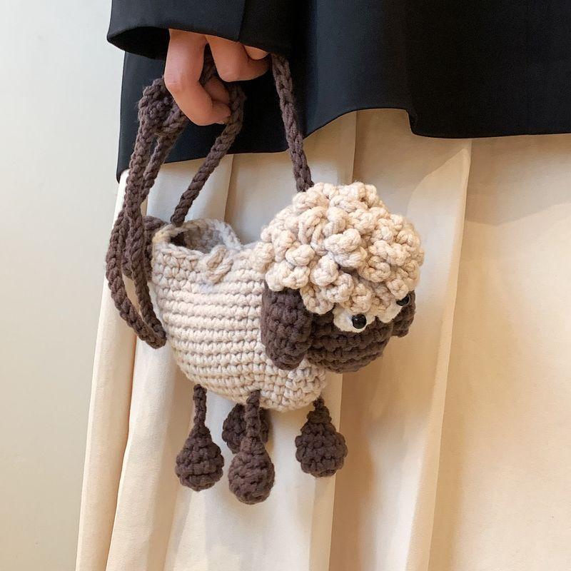 

Finished Cartoon Cute Lamb Woven Bag Handmade Knitting Woolen Yarn Bag Fashion Parent-Child Shoulder Messenger Bag New Arrival Lamb Horizontal [Finished]]