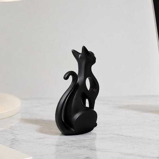 3D Printed Hollow Cat Figurine Modern Abstract Sitting Kitten Statue Artistic Animal Sculpture