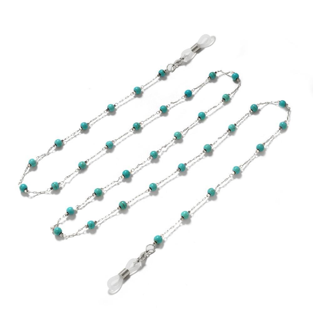 Turquoise Beads Glasses Chain Anti-Lost Beaded Eyeglass Holder Necklace Neck Strap Hanging Neck Eyeglass Lanyard Reading Glasses