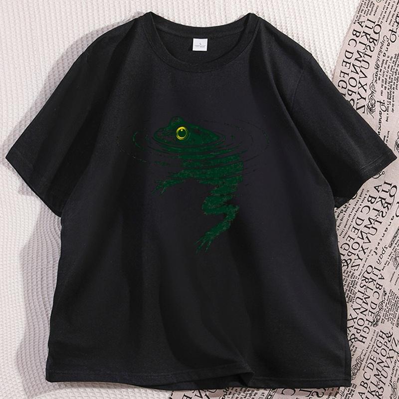Frog Swimming Tshirt Summer Unisex Unisex Funny Animal Graphic Tee Elastic Casual Short Sleeve Breathable Round Neck Tshirt