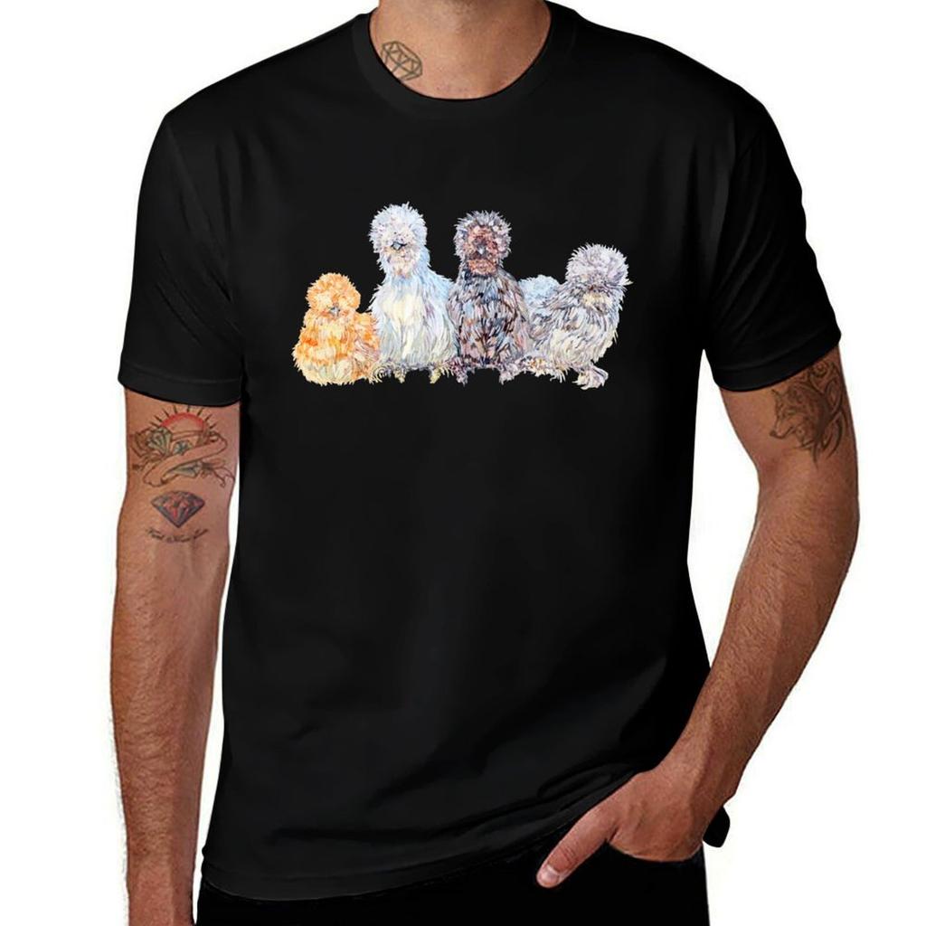 Silkie Chicken Huddle Tshirt Minimalist Plain Crew Neck Tshirt