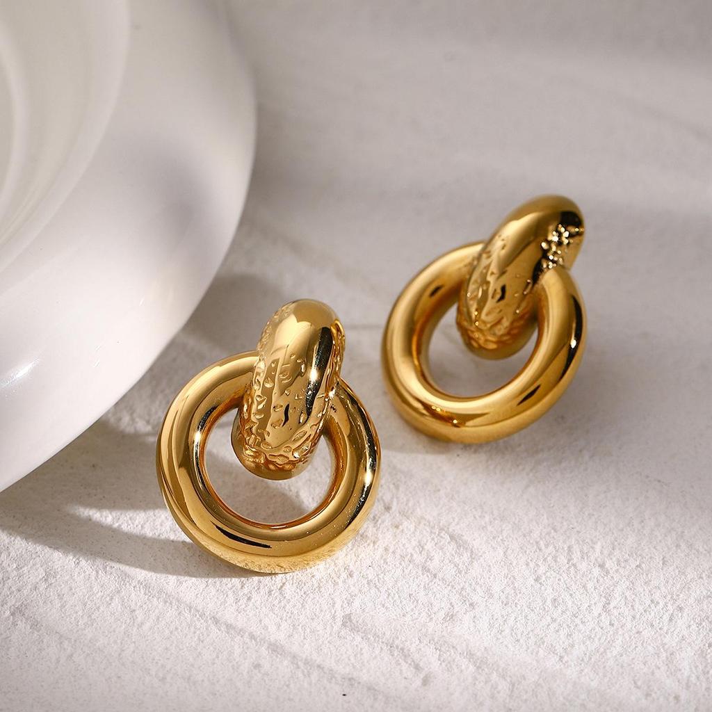 18k Gold Plated Stainless Steel Minimalist Earrings in European & American Design