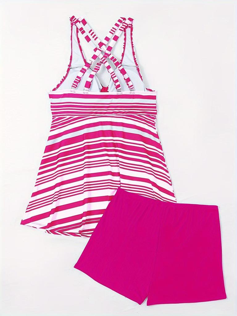 2026 European & American Plus-Size Striped Split Skirt Bikini Bottoms for Women