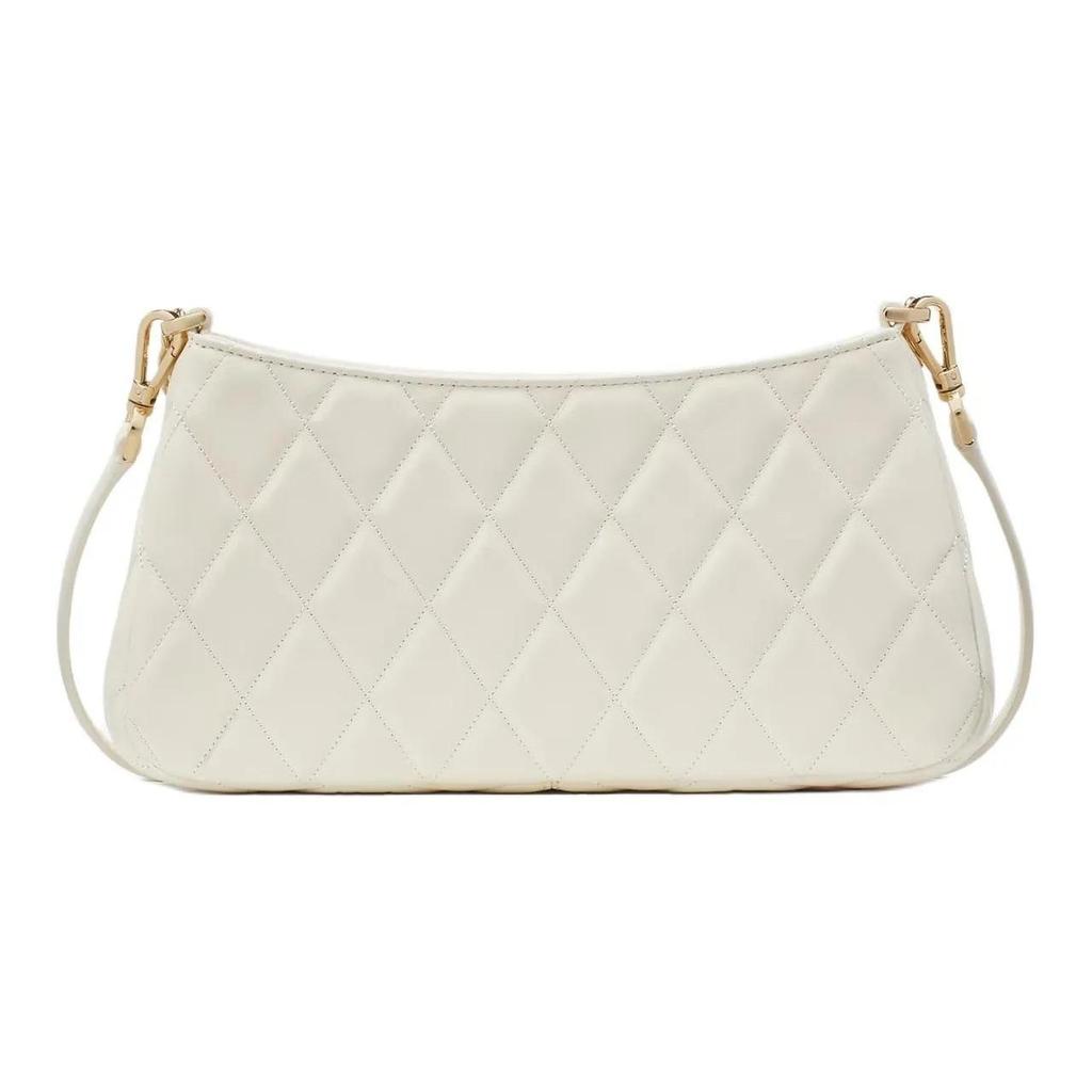 Kate Spade Carey Metal Logo Zipper Closure Leather Shoulder Bag for Women in White