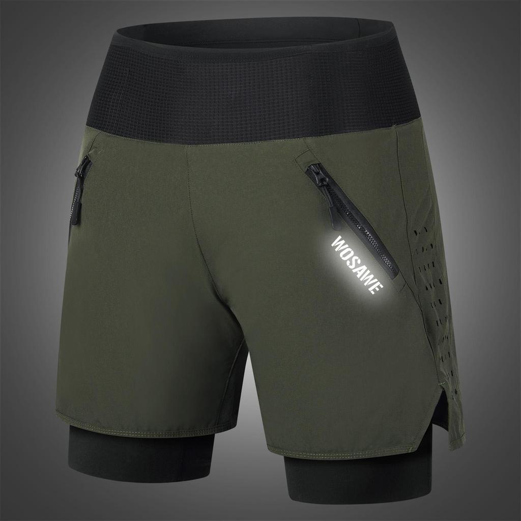 Wosawe Unisex Elastyczne Przyjazne dla Skóry Wygodne Wyściełane Pianką Podszyte Spodenki Kolarskie 2 w 1