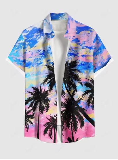 Fashion Men's Hawaiian Shirt 3D Printed Short Sleeve Button Down Lapel Shirt Summer Oversized Top