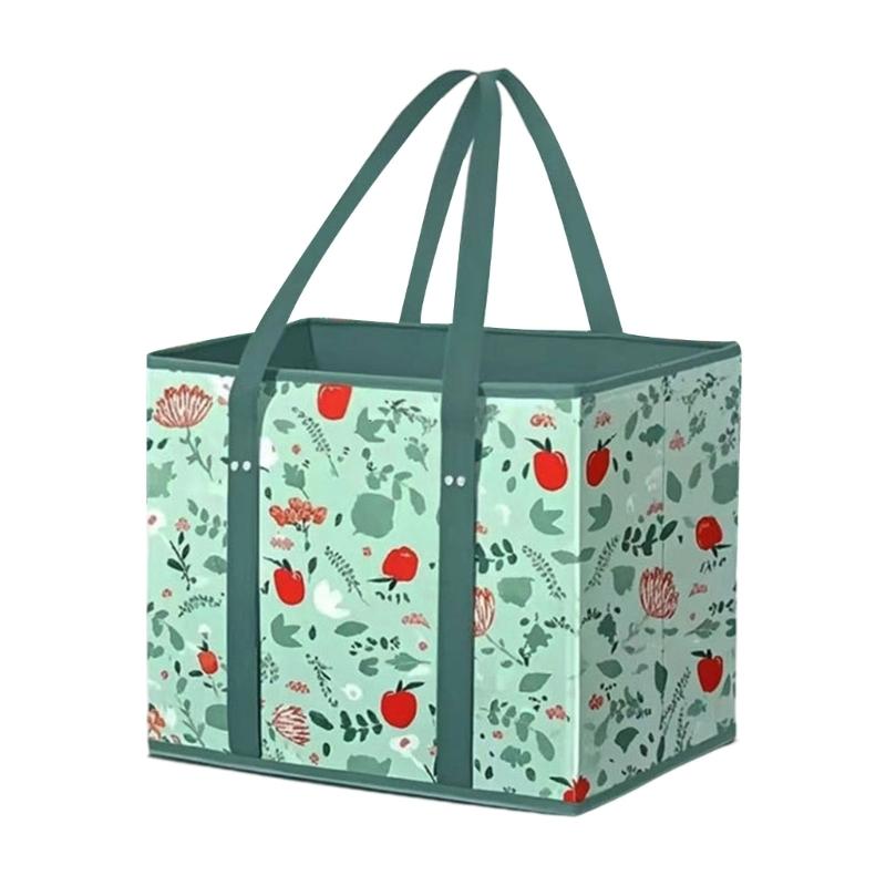 Foldable Grocery Basket With Large Capacity Nonwoven Storage Bag with Reinforced Bottom For Supermarket Picnic