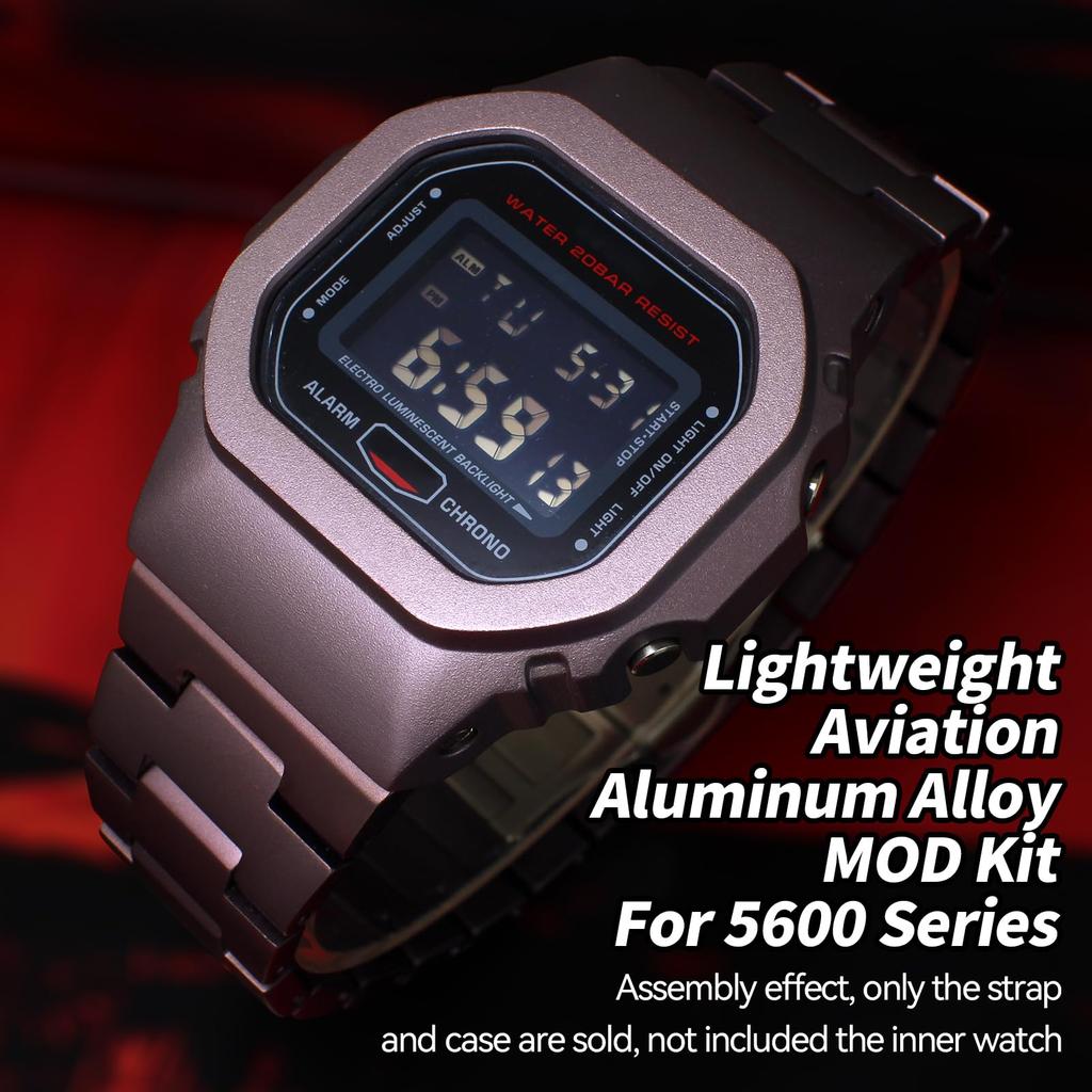 Metal Watch Band with Case for Casio G-SHOCK 5600 Series, Lightweight Aluminum Alloy, Purple