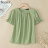 ZANZEA Women Summer Round Neck Casual Short Sleeve Blouse